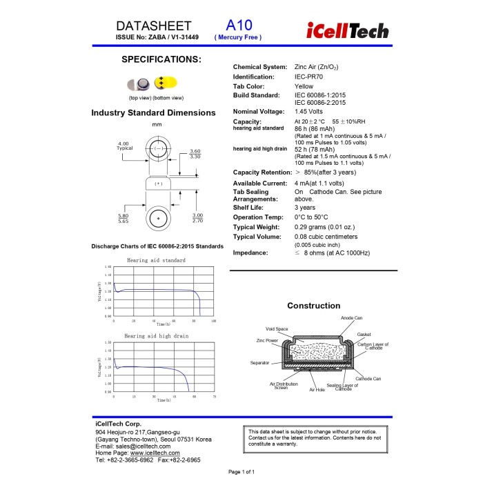 10DS (6άδα) Zinc Air Battery iCelltech