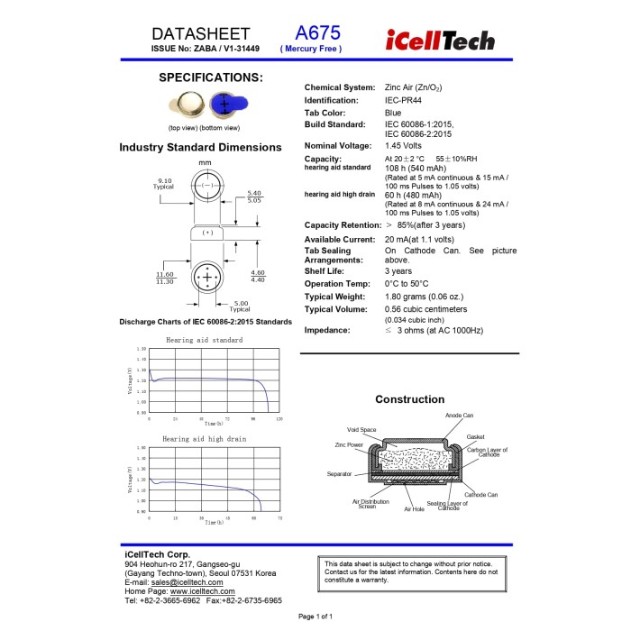 675DS (6άδα) Zinc Air Battery iCelltech